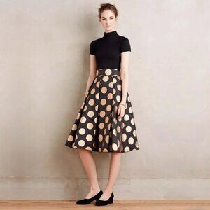 NWT Anthropologie Moulinette Soeurs Moonbeam Skirt in Black and Gold Polka Dot